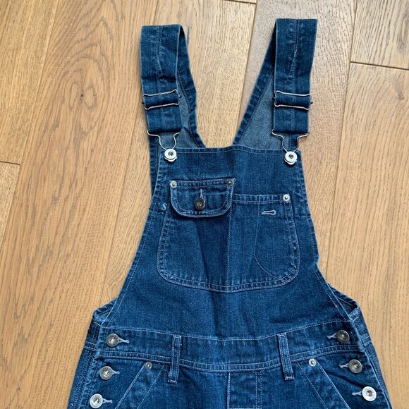 Vintage 90s Silver Jeans Flare Carpenter Denim Blue Overalls Size 5/31 - Picture 8 of 16